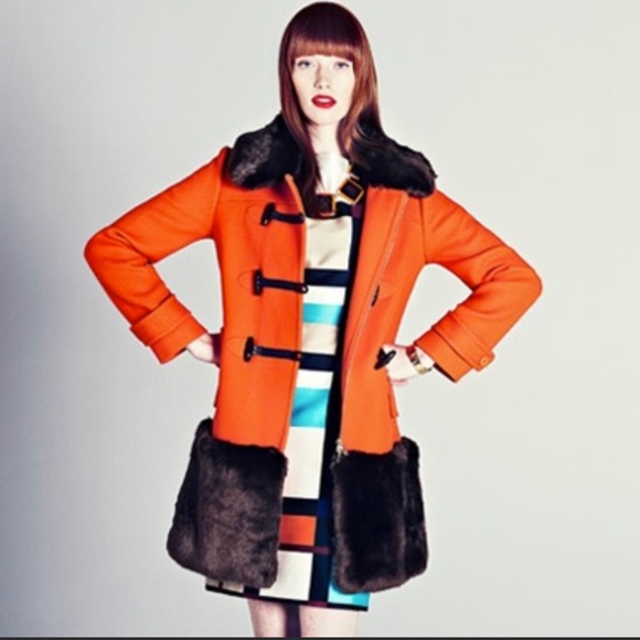 Kate Spade Allie orange coat with faux fur trim